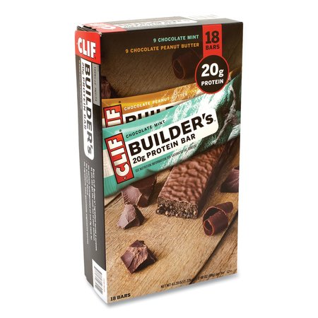 CLIF BAR Builders Protein Bar, Chocolate Mint/Chocolate PB, 2.4 oz Bar, PK18 16805